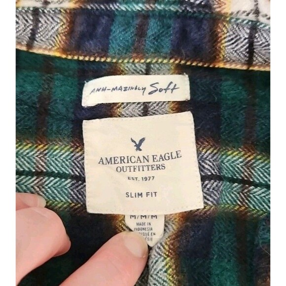 American Eagle Outfitters Women's Top M Slim fit Plaid Ahh Mazingly Soft Green - Picture 6 of 8